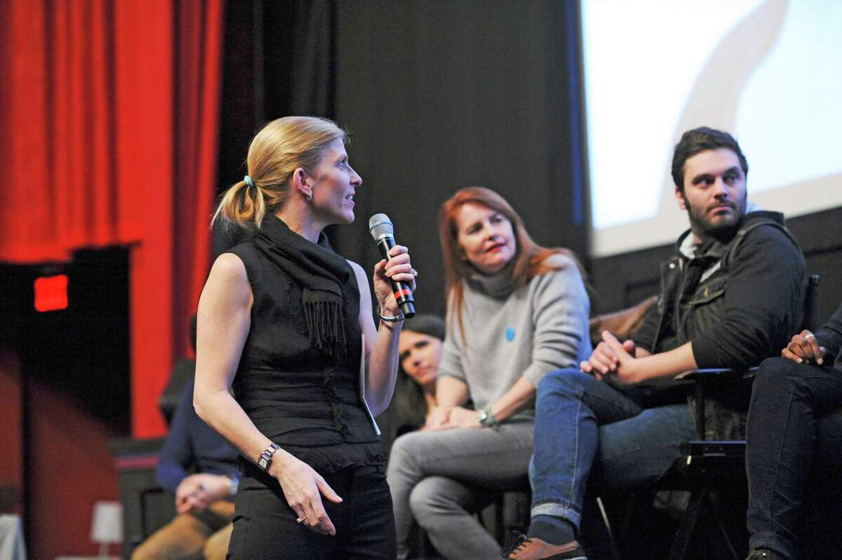 Anne Kern, on left, as program director of the Focus on French Cinema film festival, engages the creative team of the film âÄúOnce in a LifetimeâÄù or âÄúLes HeritiersâÄù post screening. In the center is the film director, Marie-Castille Mention-Schaar, with actor who played a student in the film.