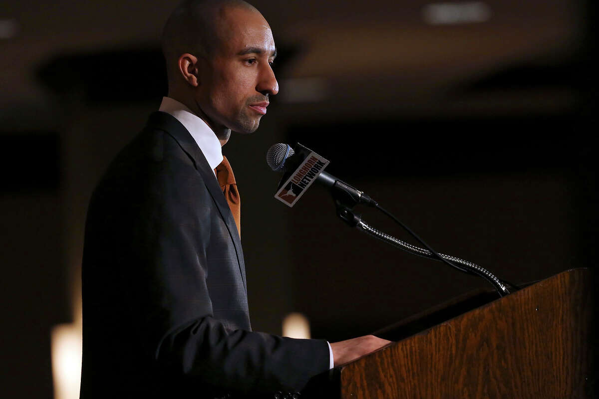 Texas Longhorns new men's basketball head coach Shaka Smart speaks during a press conference Friday April 3, 2015 at the Frank Erwin Center in Austin, TX.
