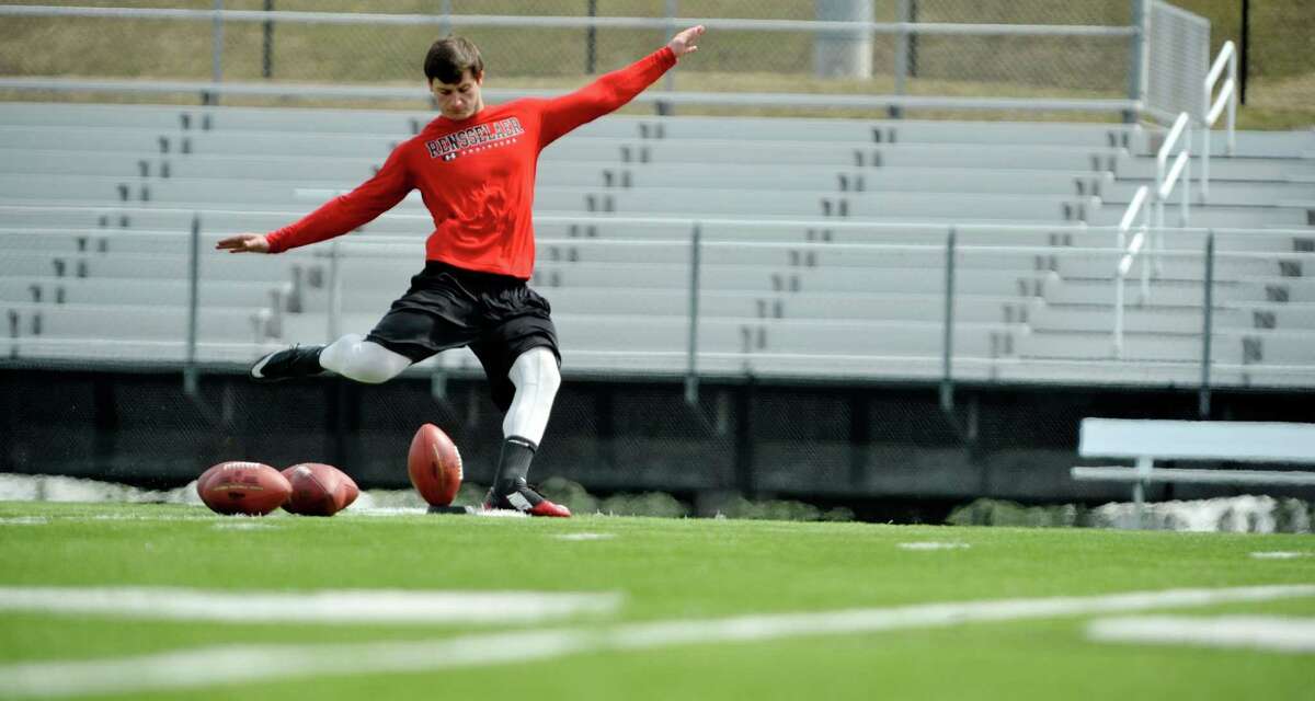 RPI kicker Andrew Franks works out for NFL scouts