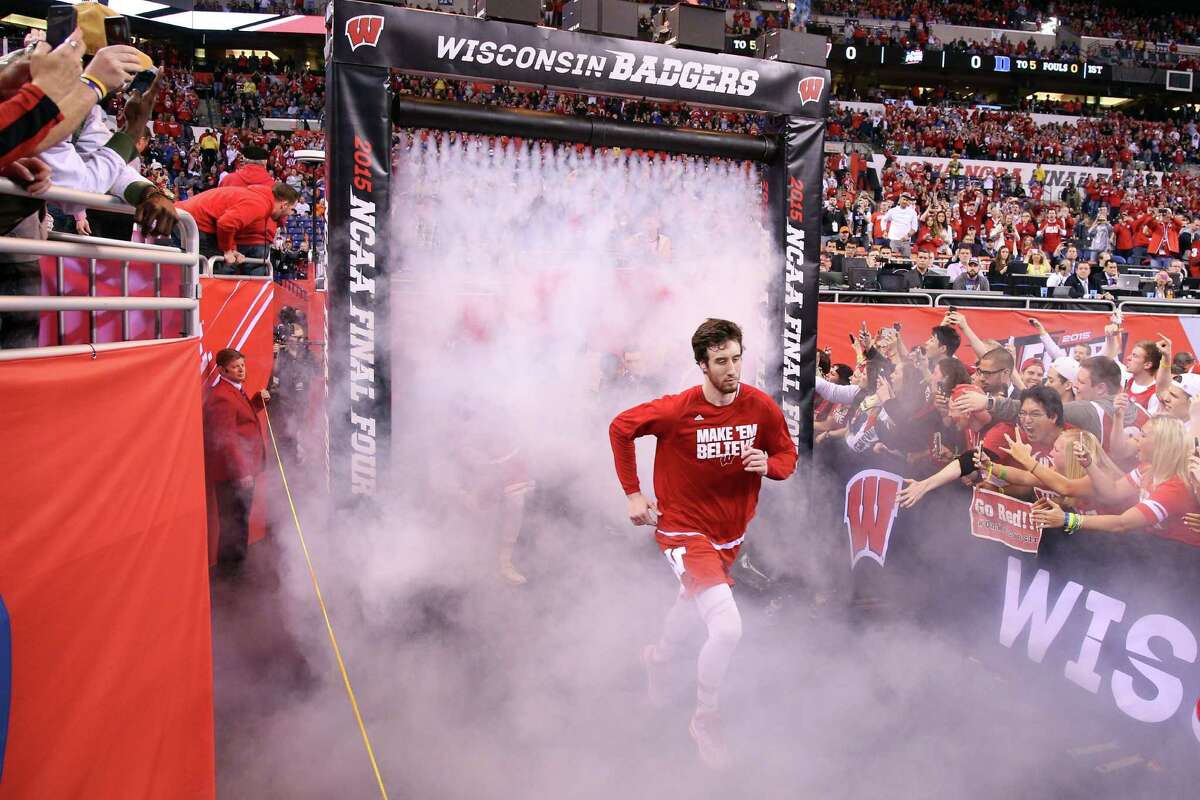 INDIANAPOLIS, IN - APRIL 06: Frank Kaminsky #44 of the Wisconsin Badgers takes the court before the game against the Duke Blue Devils during the NCAA Men's Final Four National Championship at Lucas Oil Stadium on April 6, 2015 in Indianapolis, Indiana.