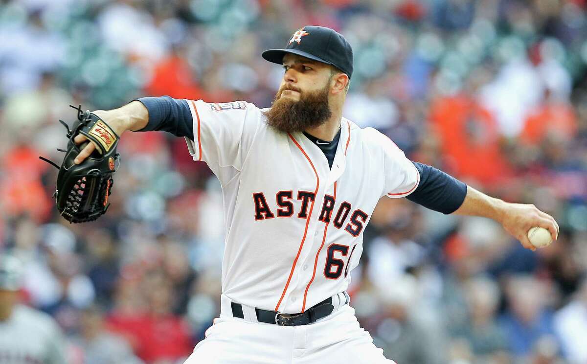 Astros’ Dallas Keuchel, delivering in the first inning, allowed three hits and struck out four in seven innings.