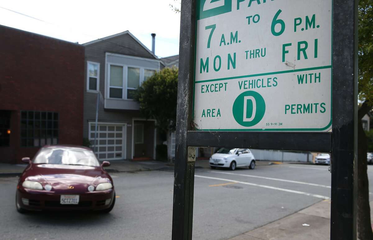 A car pulls out of a parking space in a restricted residential zone in the Glen Park neighborhood of San Francisco, Calif. on Wednesday, April 8, 2015. As the population increases in the city, so does the demand of parking spaces in the residential neighborhoods, so many residents of Glen Park are looking to expand the restricted parking zone already established.