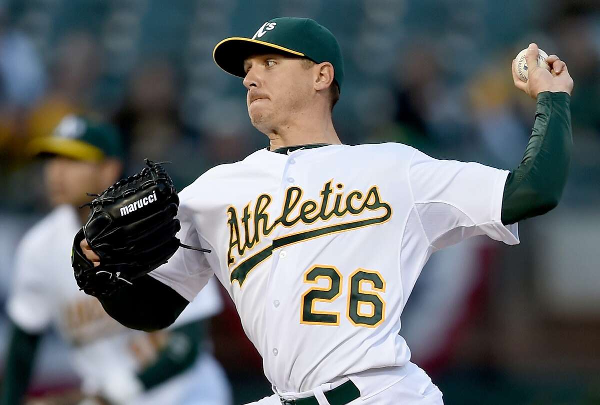 OAKLAND, CA - APRIL 08: Scott Kazmir #26 of the Oakland Athletics pitches against the Texas Rangers in the top of the first inning at O.co Coliseum on April 8, 2015 in Oakland, California. (Photo by Thearon W. Henderson/Getty Images)