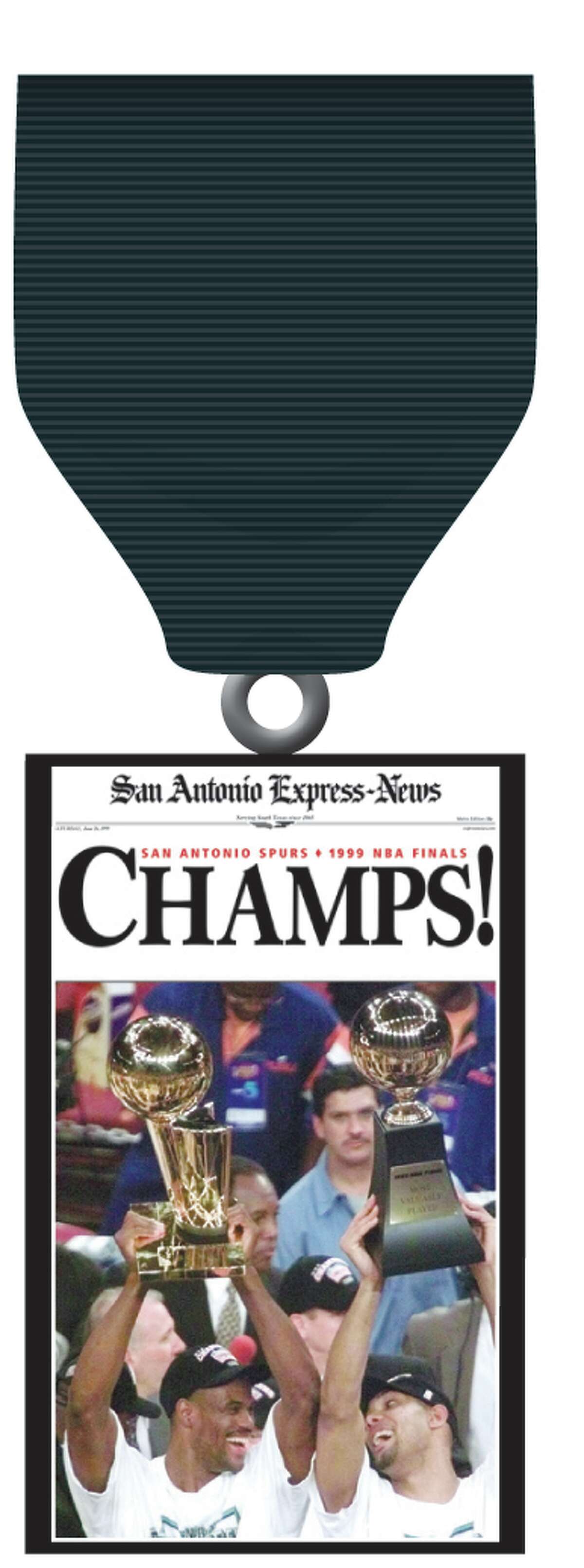 The San Antonio Express-News Commemorative Front Page Spurs Championship Medal for the 1999 Spurs championship.