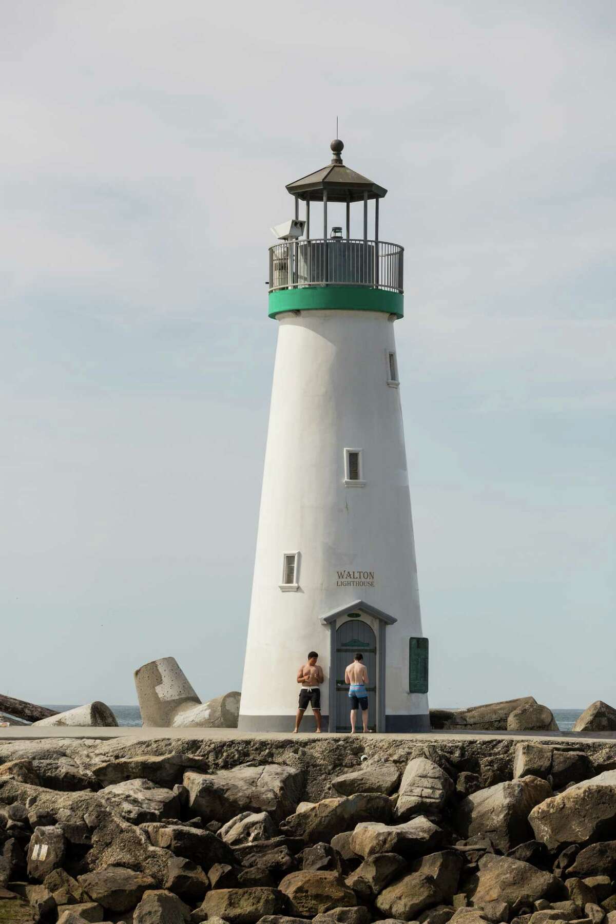 The Walton Lighthouse at the tip of Santa Cruz Harbor in Santa Cruz stands at the ready as a seashore sentinel.