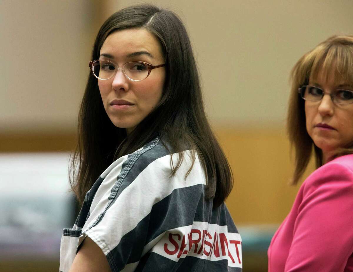 Jodi Arias, left, looks on next to her attorney, Jennifer Willmott, during her sentencing in Maricopa County Superior Court, Monday, April 13, 2015, in Phoenix. A judge sentenced Arias, a convicted murderer, to life in prison without the possibility of release, ending a nearly seven-year-old case that attracted worldwide attention with its salacious details. (Mark Henle/The Arizona Republic via AP, Pool)