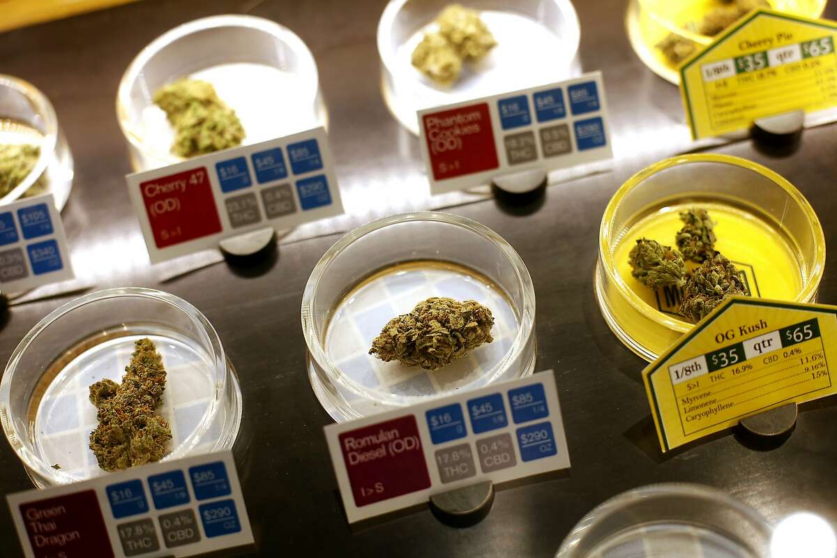 Samples of some of the marijuana available for sale at SPARC, a cannabis dispensary in San Francisco, Calif., on Tuesday, April 14, 2015. The club will be one of the suppliers to on-demand marijuana delivery startups.