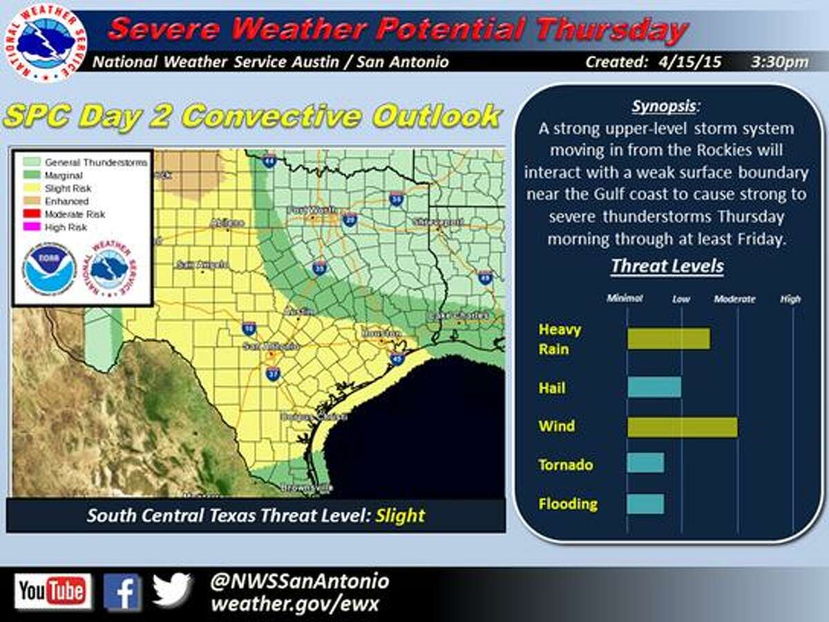 Weather advisory for April 16-17, 2015, in South Central Texas.