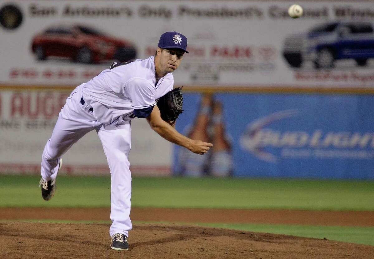 San Antonio Missions pitcher Colin Rea throws during a Texas League baseball game against the Tulsa Drillers, Thursday, April 16, 2015, at Wolff Stadium in San Antonio.