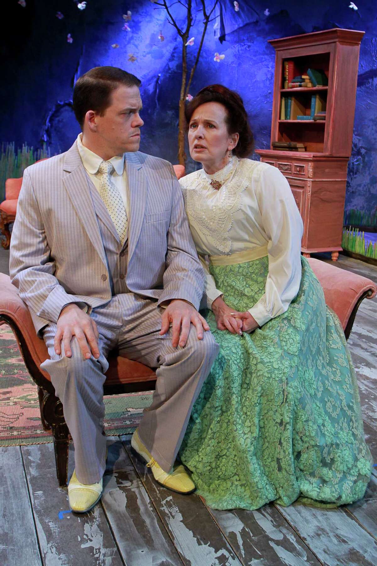 Kregg Dailey as Lopahkin, and Celeste Roberts as Lubov, in this scene from Classical Theatre Company's production of the Chekhov classic, "The Cherry Orchard." (For the Chronicle/Gary Fountain, April 7, 2015)