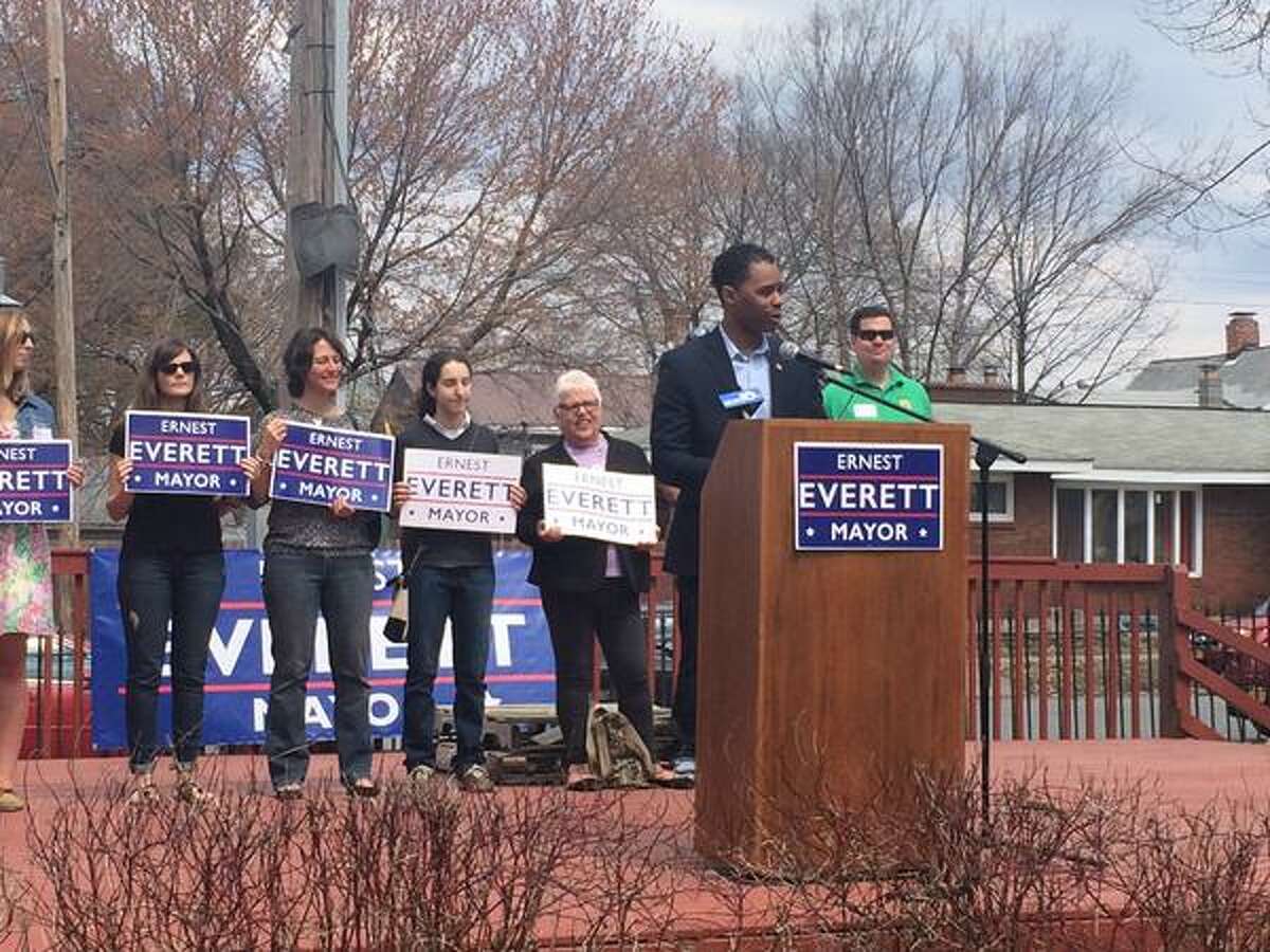 Ernest Everett announces his run for Troy mayor at Powers Park on Saturday, April 18, 2015. (Brittany Horn/Times Union)