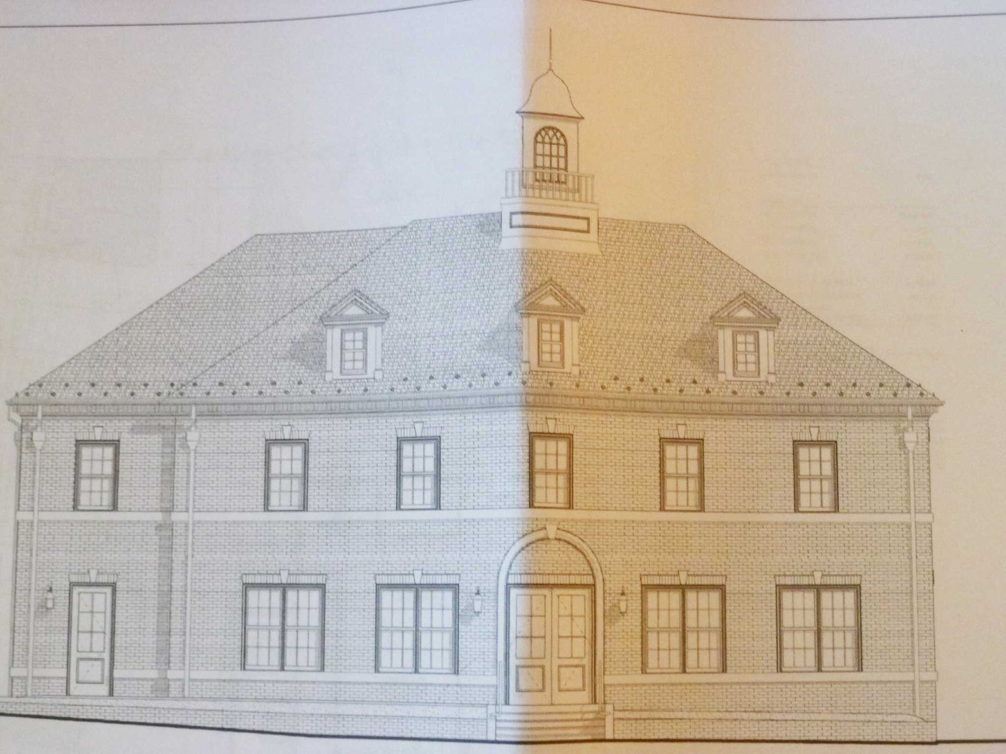 Proposed permanent New Canaan Post Office in black and white
