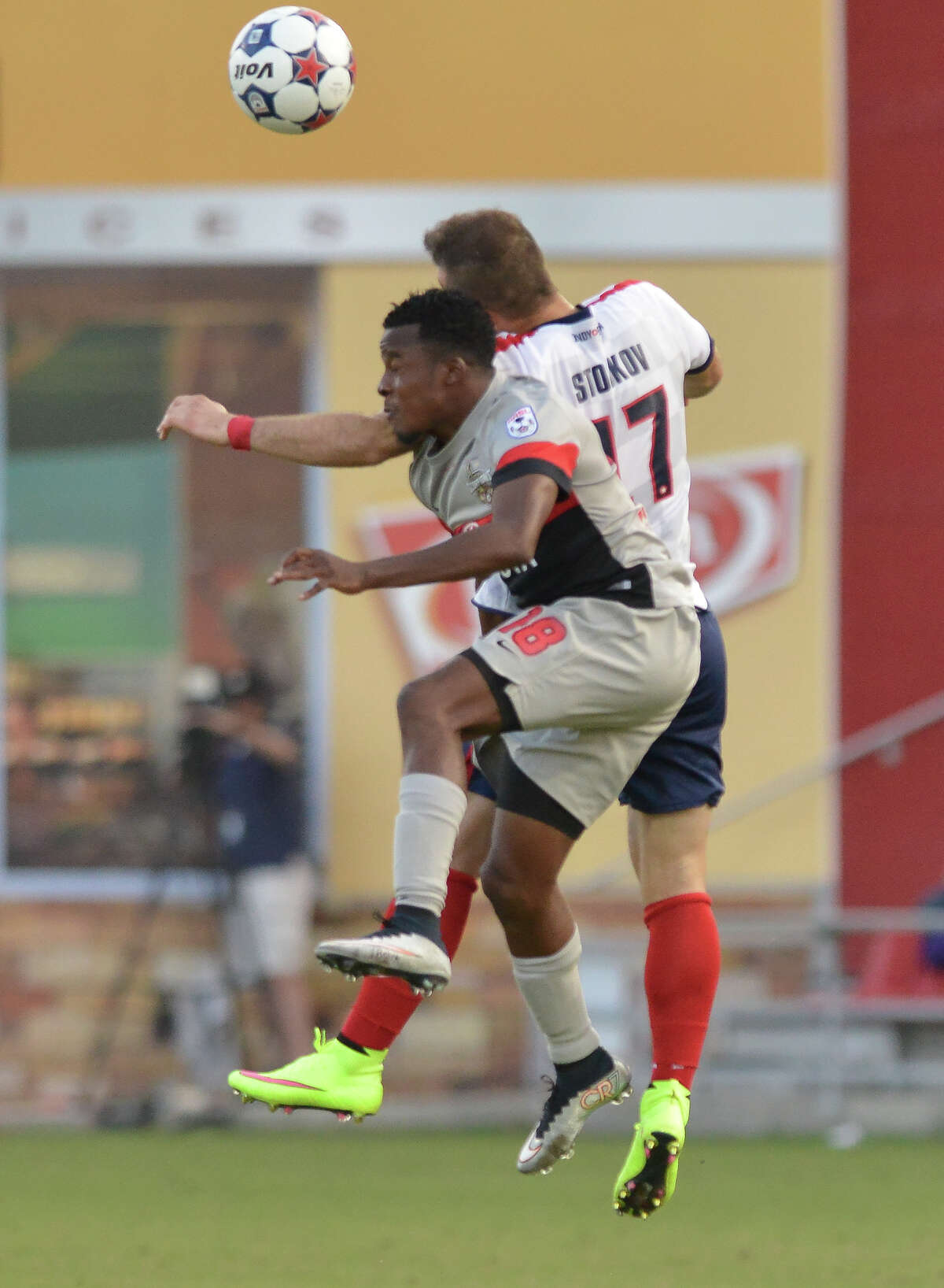 Scorpions Marvin Chavez battles Indy Eleven's Dragon Stojkov during their match at Toyota Field Saturday night.