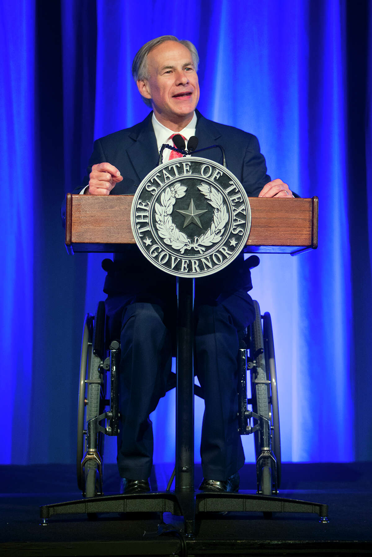 Governor Greg Abbott addresses the Houston Hispanic Chamber of Commerce at the Hilton Americas, Thursday, April 9, 2015, in Houston. (Cody Duty / Houston Chronicle)
