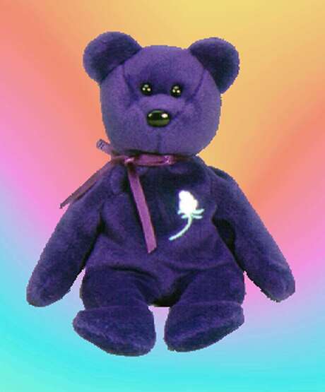 purple beanie baby with flower