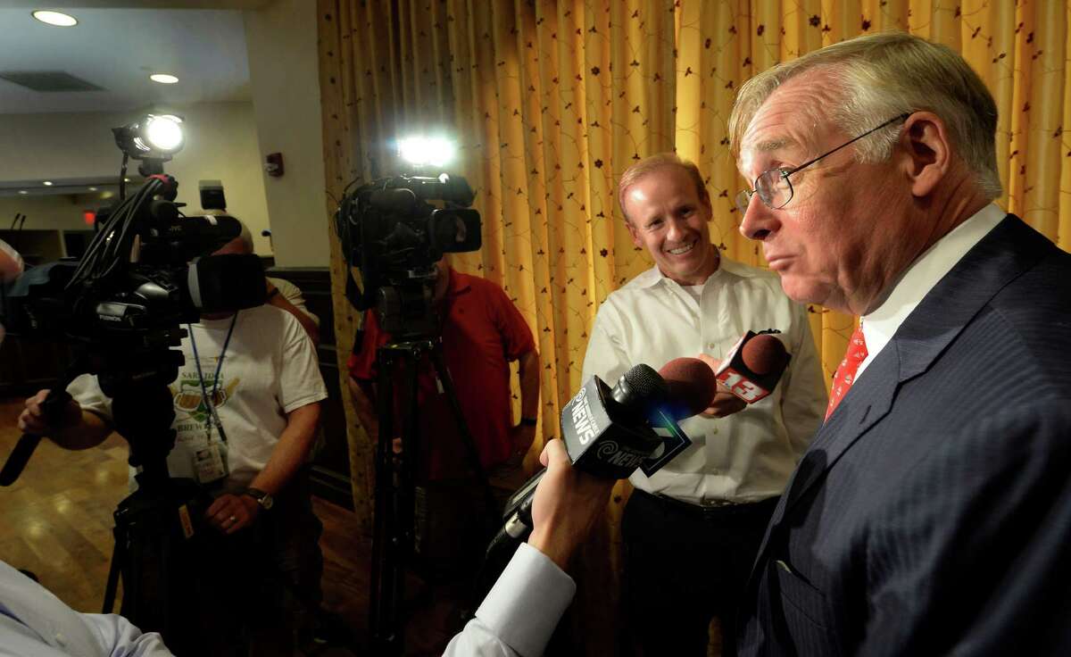 Charles V. Wait is president, chief executive officer and chairman of the board of The Adirondack Trust Company and a member of the NYRA Board of Directors speaks to the media Wednesday morning Aug. 6, 2014 at Saratoga National Golf Course in Saratoga Springs, N.Y. (Skip Dickstein/Times Union archive)