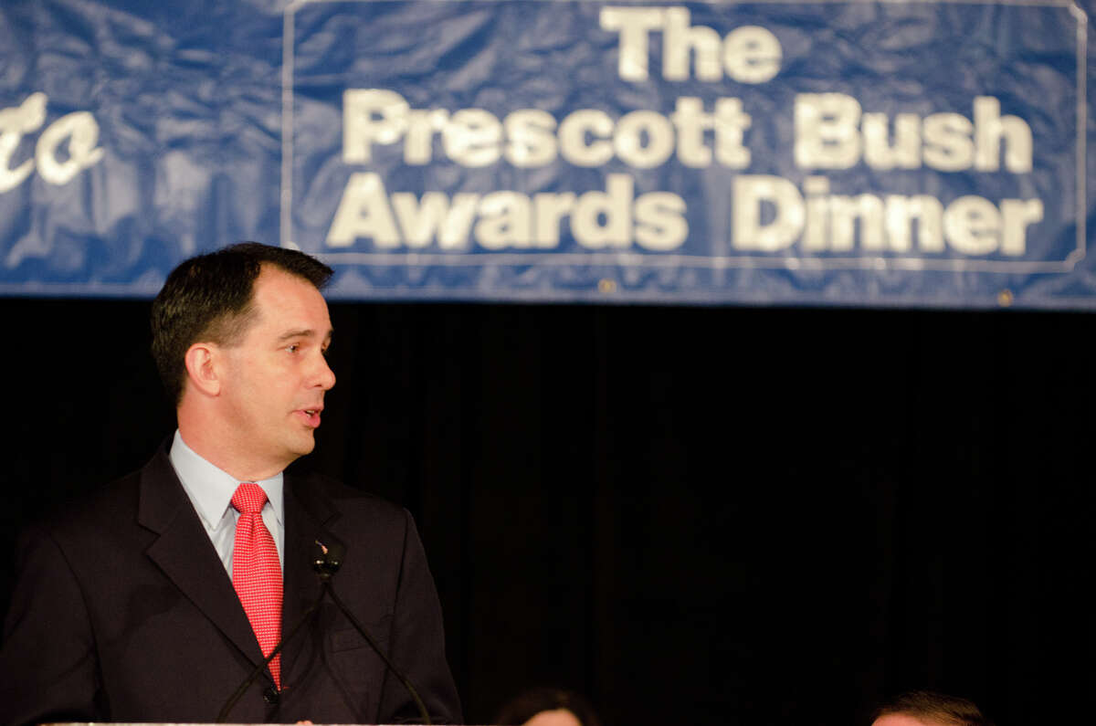 Wisconsin Governor Scott Walker speaks during the annual Connecticut GOP Prescott Bush Awards dinner at the Stamford Hilton Hotel in Stamford on Monday, May 20, 2013.