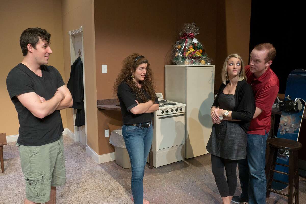 Jason Duga, left, Natasha Gorel, Amy Mire and Kevin Crouch rehearse a scene for "Bad Jews."