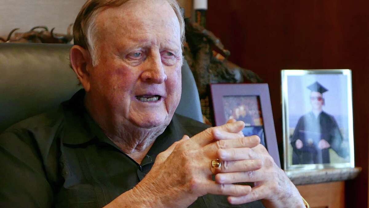 San Antonio businessman and former Spurs owner B.J. "Red" McCombs speaks in his office on April 7, 2015.