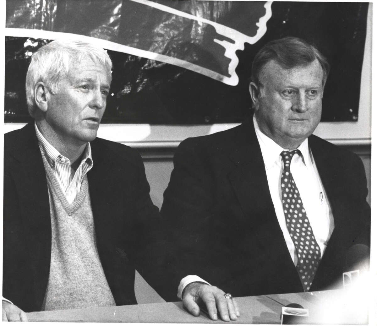 After the 1975-76 season, the Spurs’ then-owners, Red McCombs (right) and Angelo Drossos moved Bob Bass (left) to the front office.