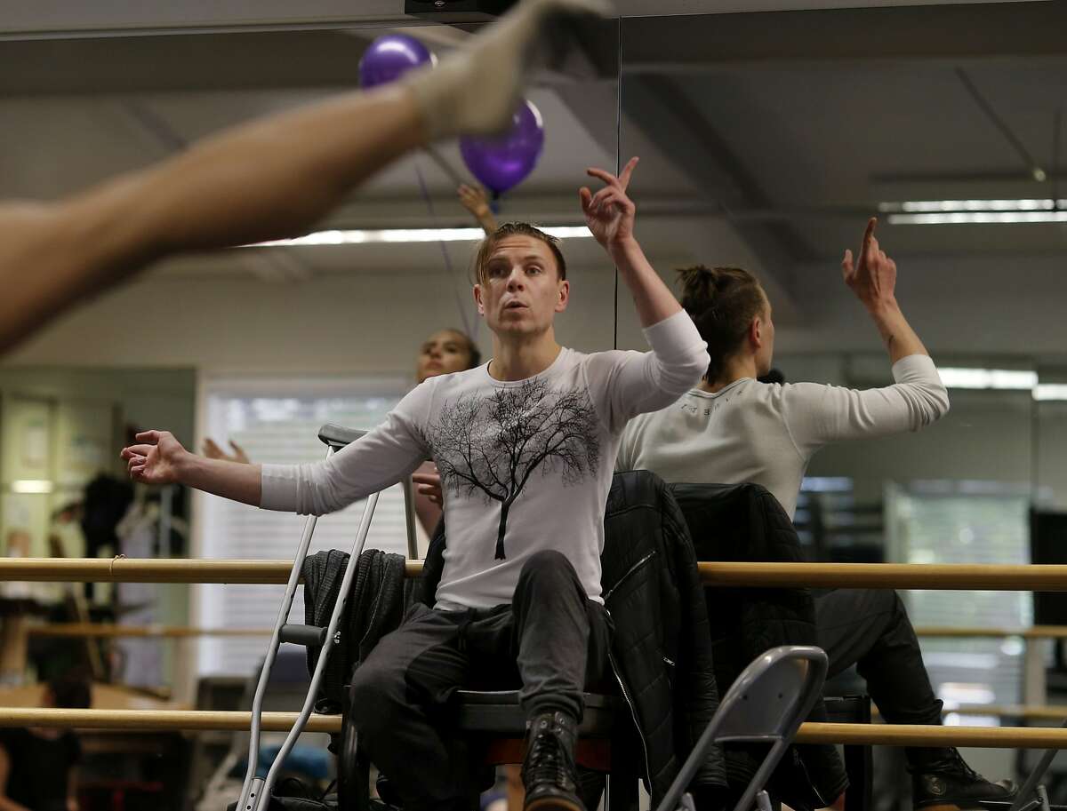 Robert Dekkers watches his dancers and uses his upper body to direct during a rehearsal Wednesday April 22, 2015. Acclaimed choreographer and Diablo ballet resident Robert Dekkers is working on his newest piece despite some difficult medical problems that don't allow him to dance in Walnut Creek, Calif.