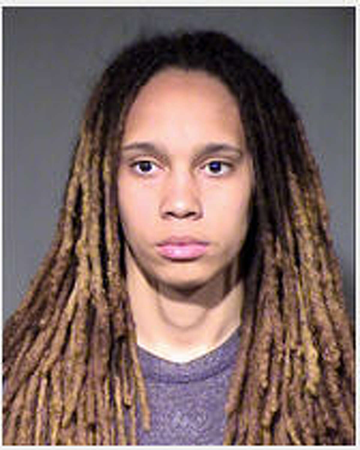 A booking photo of WNBA player Brittney Griner. She and her fiancee Glory Johnson were arrested Wednesday, April 22, 2015, on suspicion of assault and disorderly conduct following a fight at their home in a Phoenix suburb. The two 24-year-olds were booked into jail in Phoenix following their arrests and later released. The pair announced their engagement late last summer. (Maricopa County Sheriff's Office)