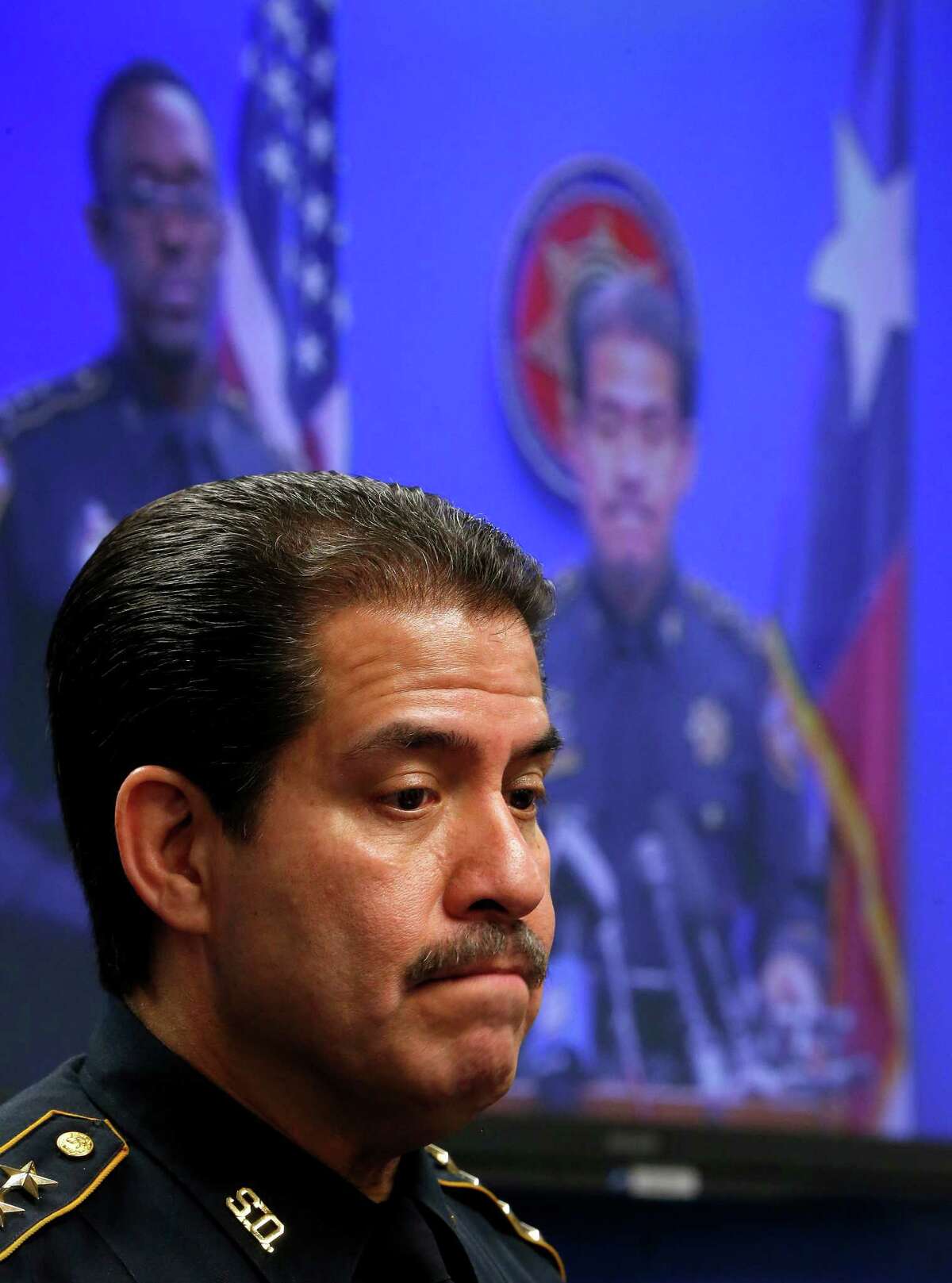Harris County Sheriff Adrian Garcia announces during a press conference, Friday, April 24, 2015, in Houston, that he fired six jailers and suspended 29 other employees after an investigation revealed deplorable conditions in one cell where a mentally ill inmate was left unattended for weeks. ( Karen Warren / Houston Chronicle )