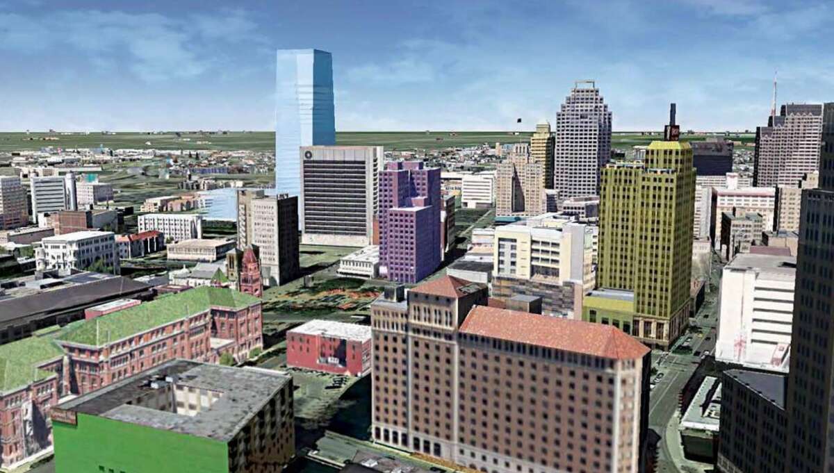 Rendering shows what a new office tower proposed by Weston Urban would look like in context of the rest of downtown. The actual tower has not been designed.