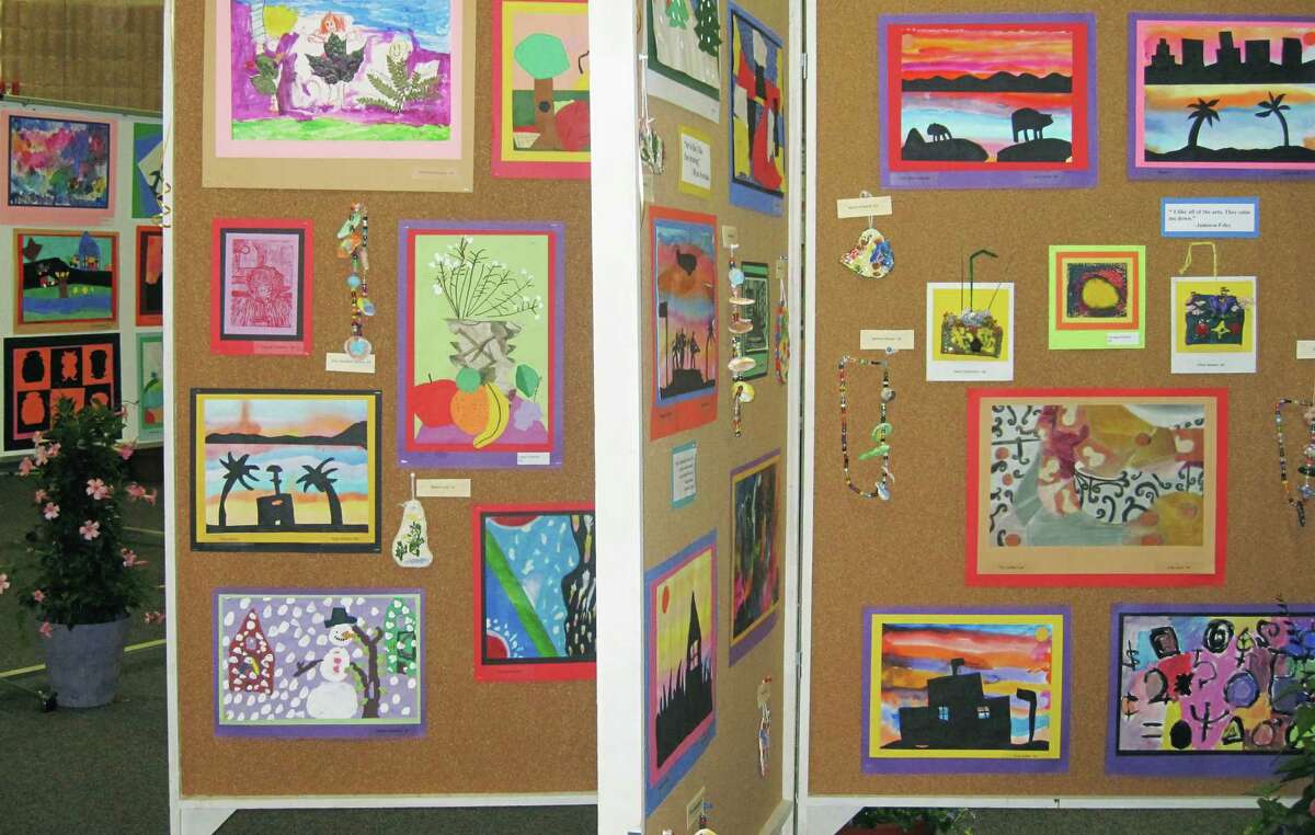 More than 1,000 pieces of two- and three-dimensional creativity by every student artist from grades pre-kindergarten to eighth will be displayed soon as Sherman School offers its annual art show at the school. Above is a panoramic of artwork dispayed during the 2014 show. May 2015 Courtesy of Sherman School