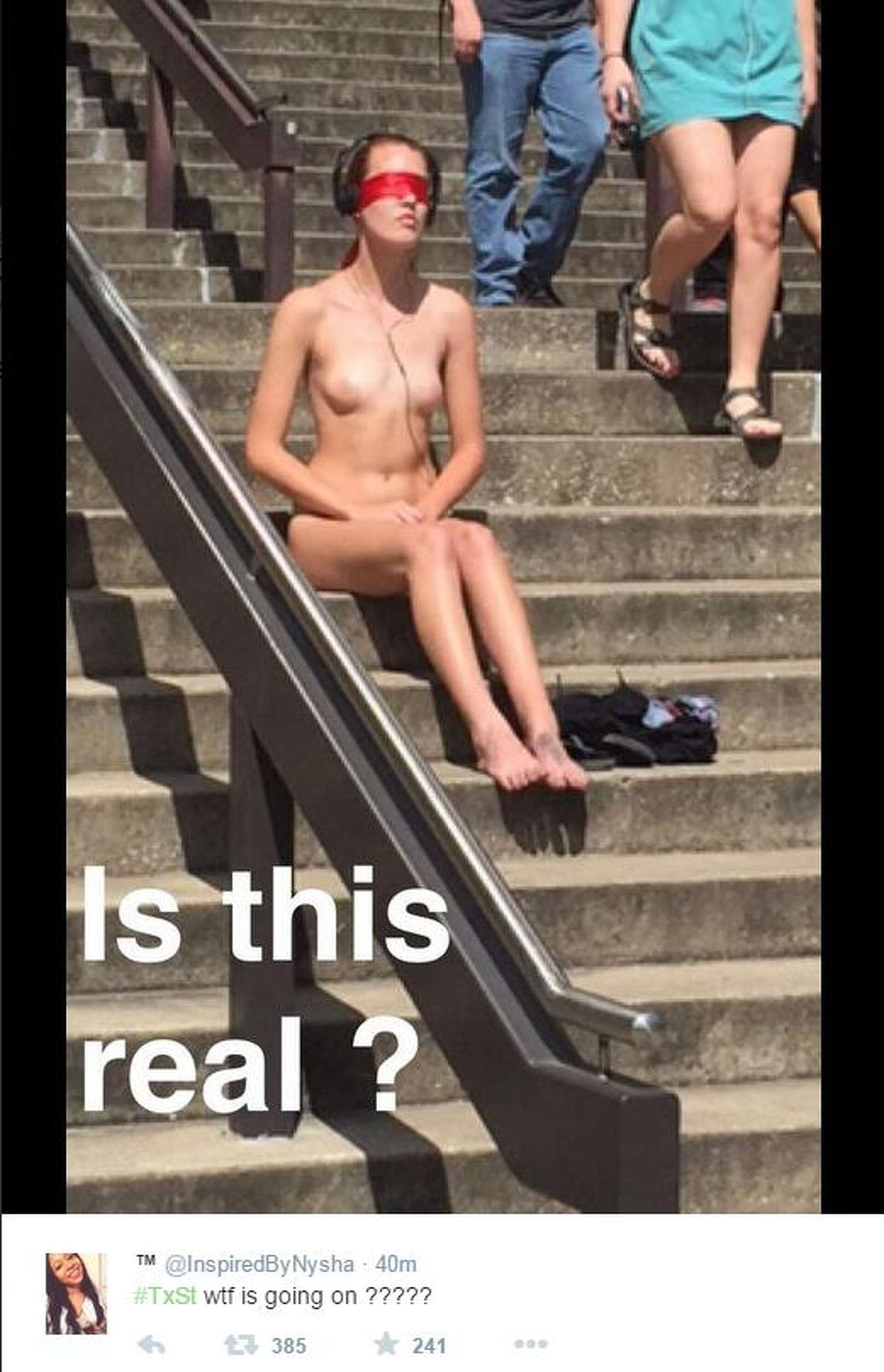 Texas State student sits nearly nude outside library for art project on  objectification of women