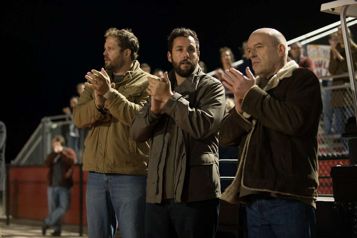 In this image released by Paramount Pictures, David Denman Adam Sandler, and Dean Norris appear in a scene from "Men, Women & Children." (AP Photo/Paramount Pictures, Dale Robinette)