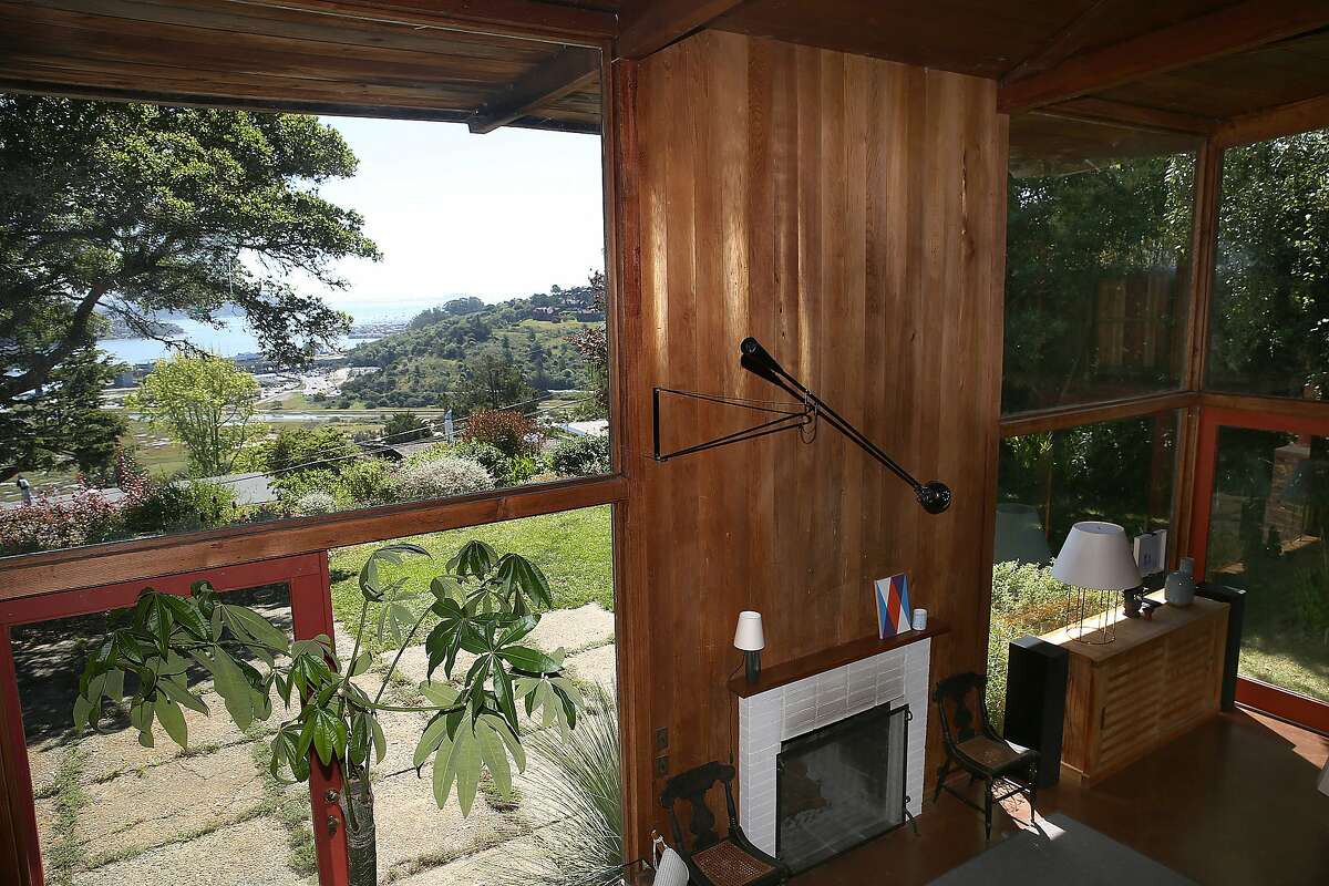 A view of the bay and living room seen from the second floor of the home of Charles de Lisle in Mill Valley, California, on Monday, April 27, 2015.