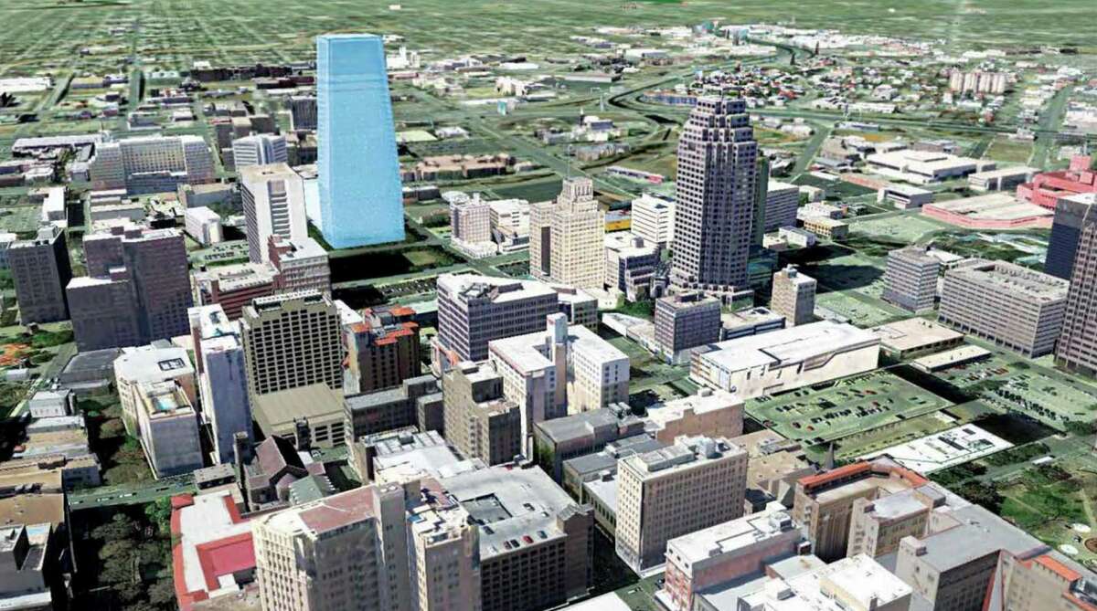 This rendering shows the office tower proposed by Weston Urban in context to the rest of downtown. The design phase will start if the plan is approved by the City Council.