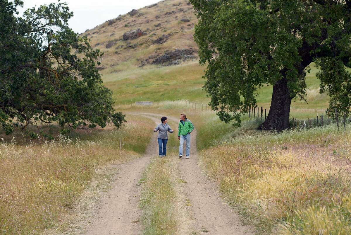 Andrea Mackenzie of the Santa Clara Open Space Authority and Doug McConnell walk through Coyote Valley Park on Thursday, April 23, 2015 in Morgan Hill, Calif. McConnell is filming a new series about open space in the Bay Area.