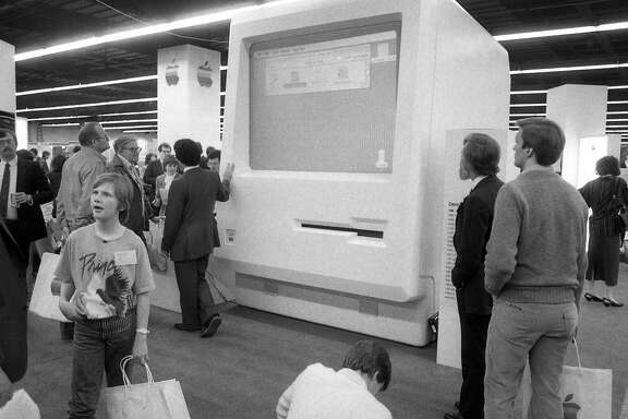 A scene from the first MacWorld at Brooks Hall in San Francisco on Feb. 21, 1985.