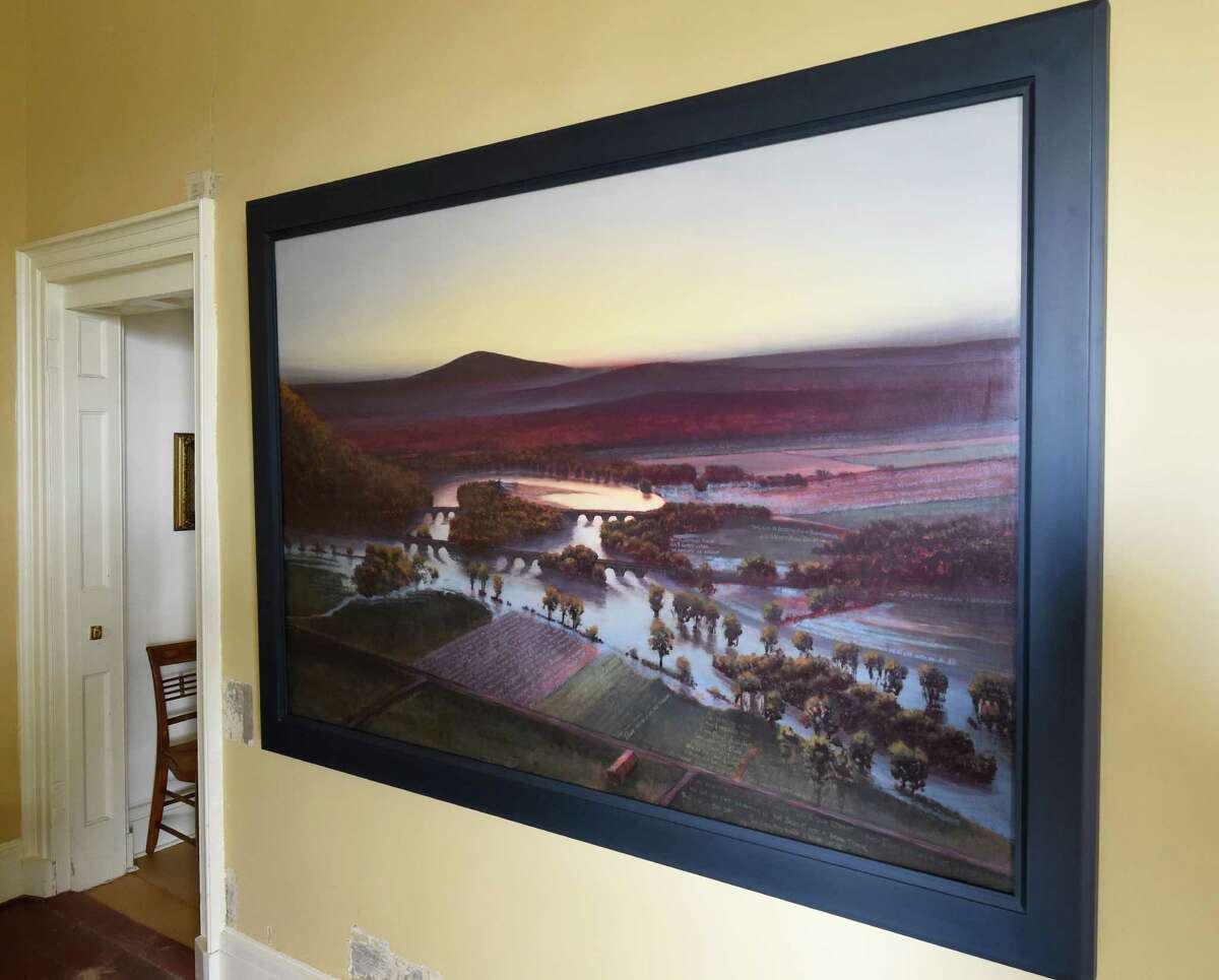 Stephen Hannock's "The Oxbow, Flooded, for Frank Moore and Dan Hodermarsky," a "River Crossings" artwork hanging at the Thomas Cole museum Friday April 24, 2015 in Catskill, N.Y. (Skip Dickstein/Times Union)