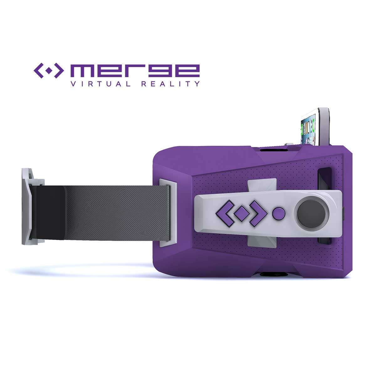 Side view of the MergeVR Virtual Reality Goggles (with Motion Controller attached).