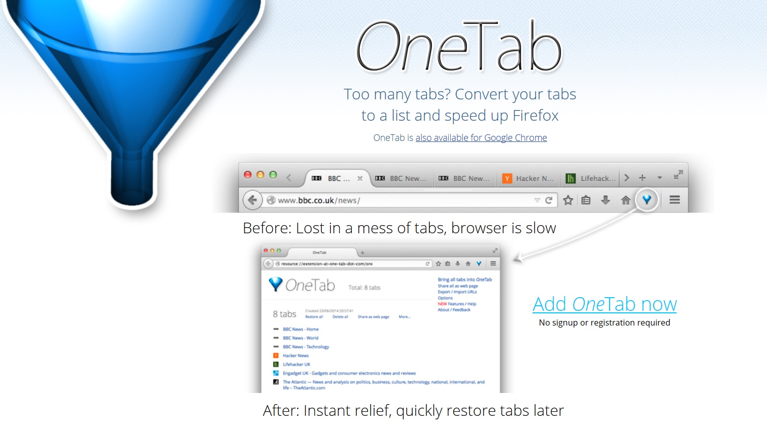 OneTab instantly frees up to 95 percent of memory in Google Chrome