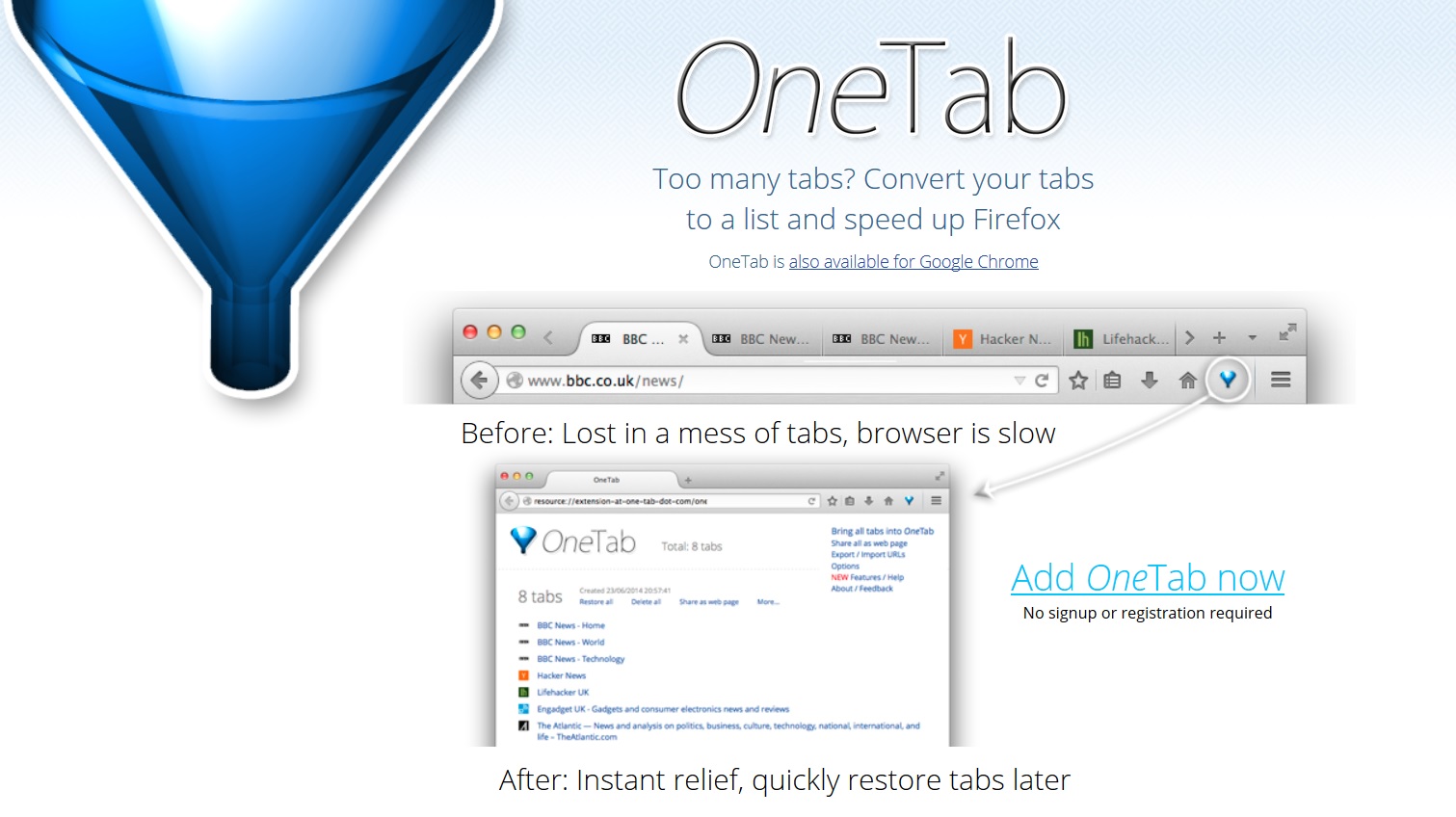 OneTab on Google Chrome