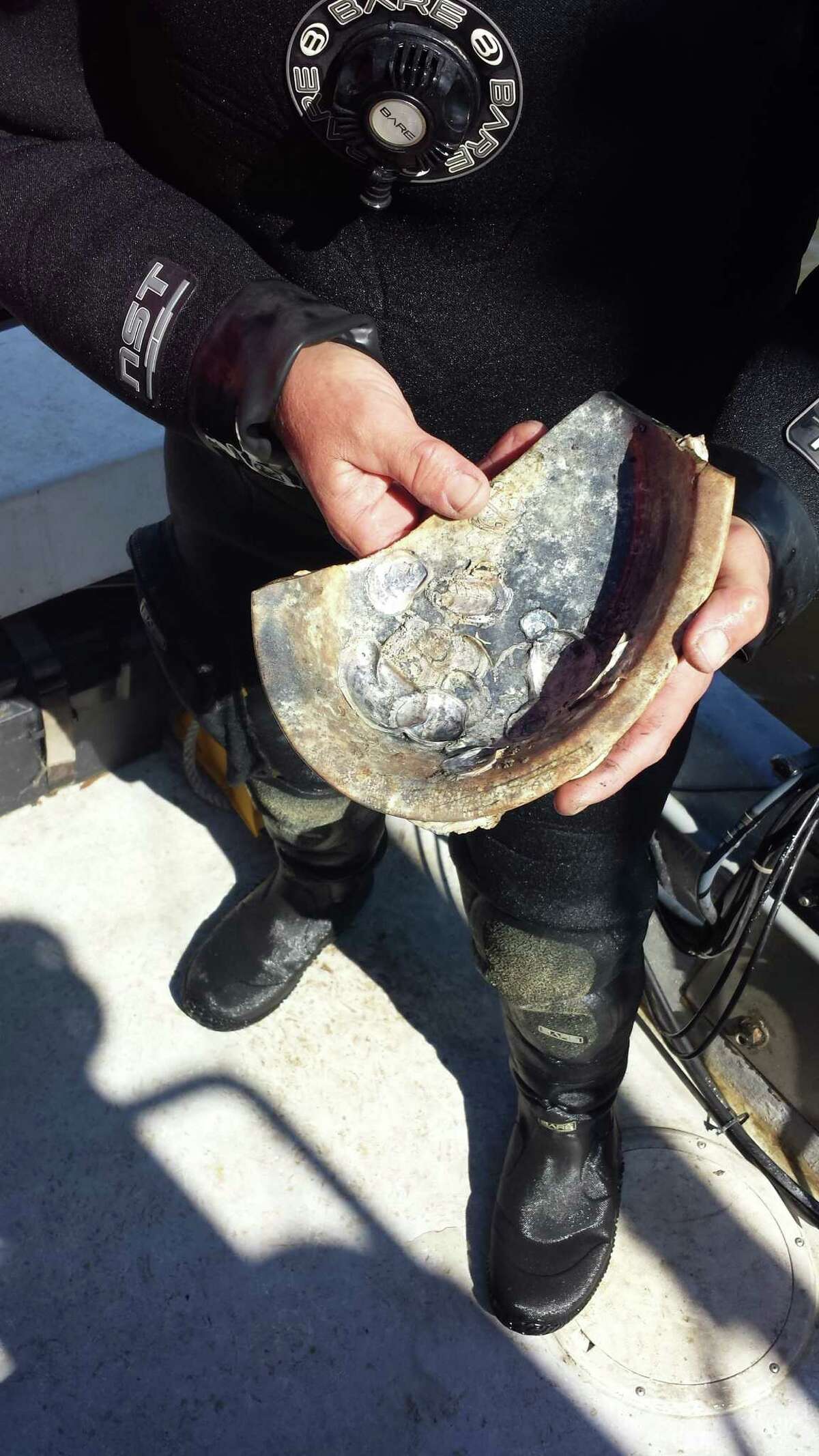 Marine archaeologist Jim Duff holds an ironstone serving dish recovered from the CSS Georgia.