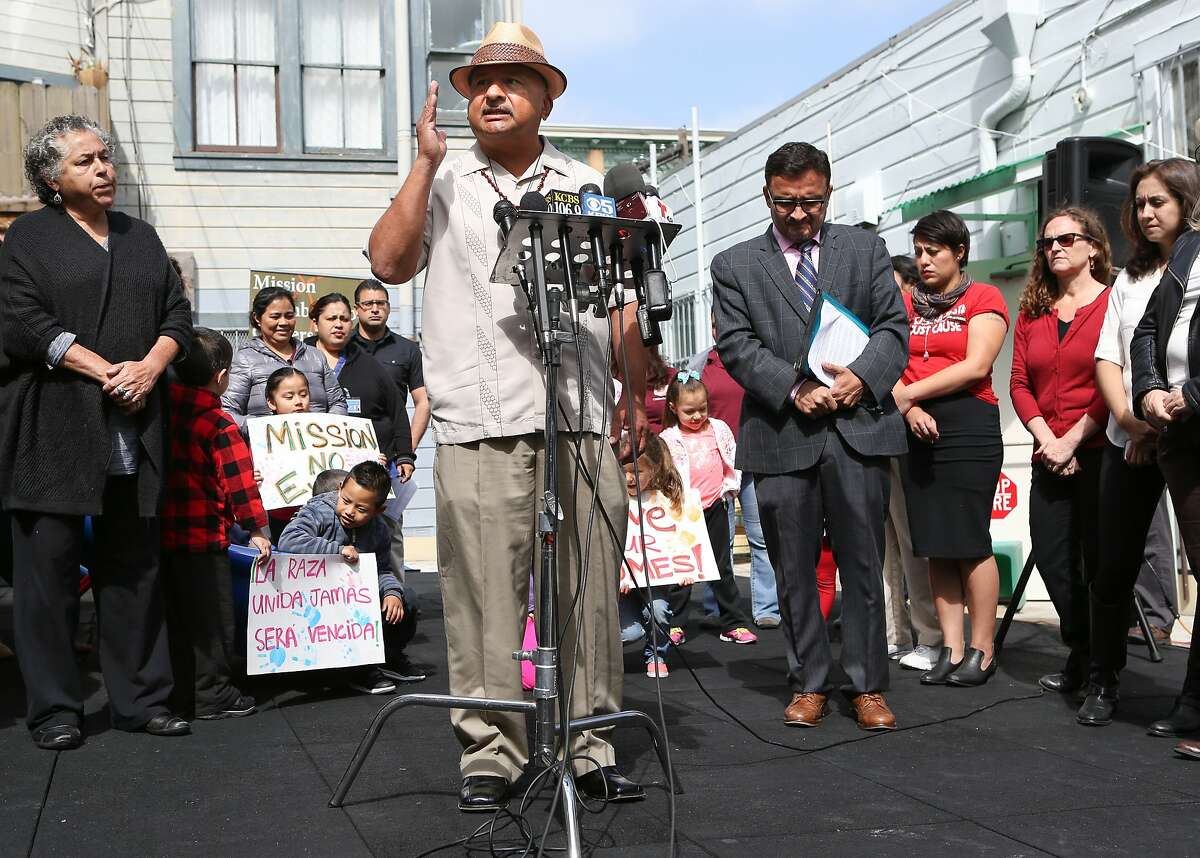 Roberto Hernandez, community leader and activist, explains why an ordinance calling for a temporary moratorium on construction of market-rate housing in the Mission in necessary on Tuesday, May 5, 2015 in San Francisco, Calif.