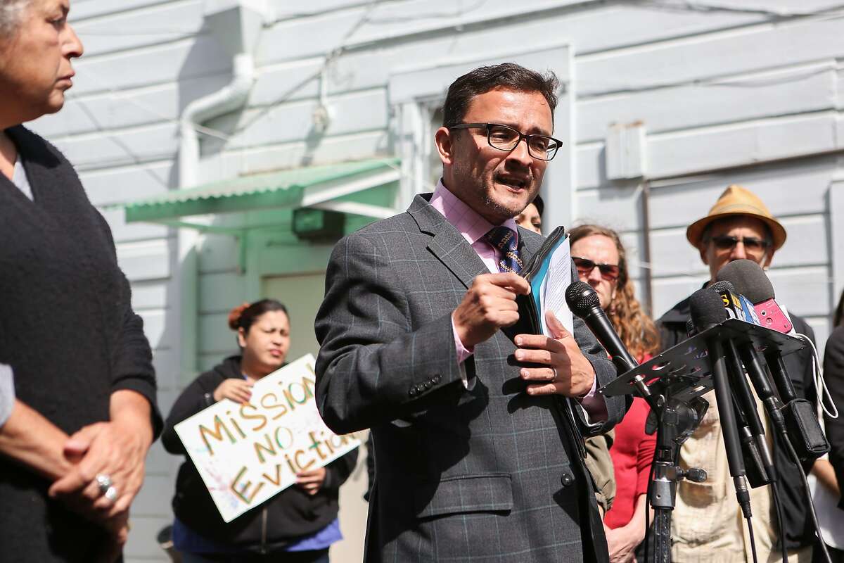 Supervisor David Campos announces an ordinance calling for a temporary moratorium on construction of market-rate housing in the Mission on Tuesday, May 5, 2015 in San Francisco, Calif.