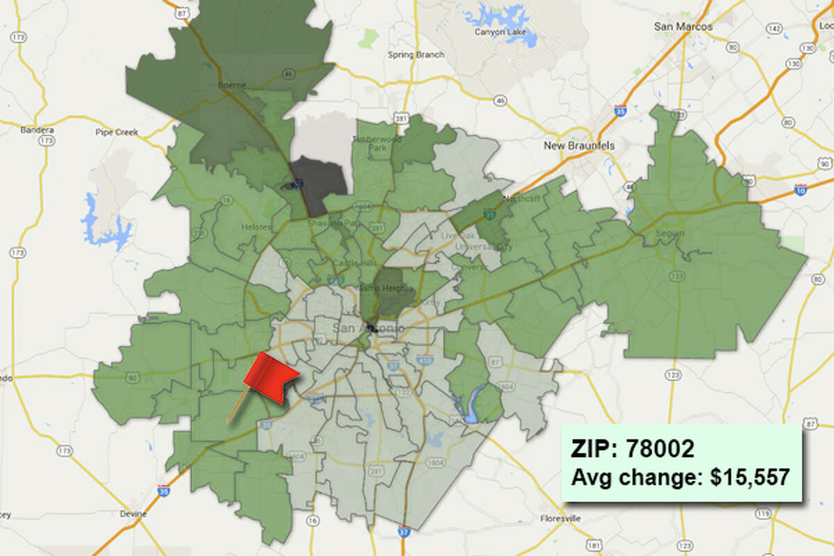 Map Average Residential Property Value Increases In Bexar County Zip Codes In 15