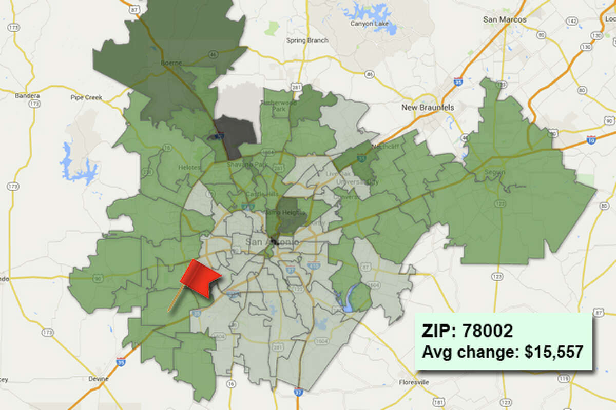 ZIP code: 78002 Data available from the Bexar Appraisal District shows how much the average residential value changed in each area ZIP code in 2015.