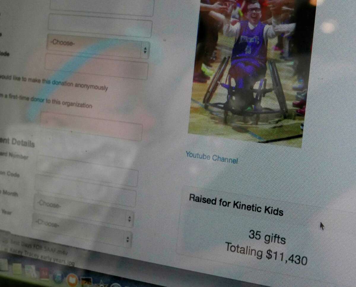 A computer screen displays donations given to the Kinetic Kids organization during The Big Give, a crowdfunding event for groups and charities in need of donations. Kinetic Kids provides health, education and recreation services for children living with cerebral palsy, spina bifida, Downâ€™s syndrome, Aspergerâ€™s syndrome and many other conditions.