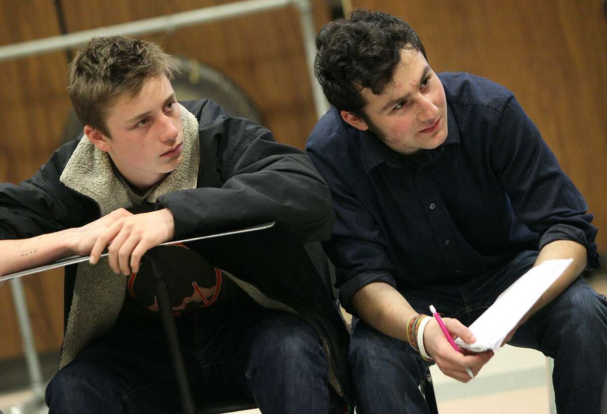 Sixteen-year-olds Myles Ehline, left, and Leo Polonsky listen in during their cult survey class at the Ruth Asawa San Francisco School of the Arts, Wednesday, May 6, 2015, in San Francisco, Calif. The S.F. school board is considering changes to the school enrollment because there are too many out-of-towners and not enough diversity.