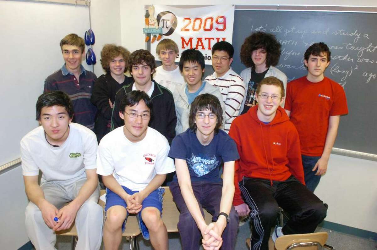 After winning a regional contest, the Greenwich High School math team is headed to the championship round of a state-wide math competition that it won last school year. The team breaks from studying at GHS Tuesday afternoon, March 9, 2010. Front row from left, Ryota Ishizuka, team captain Jae Lee, Greg Edelston and Warren Bein. Back row from left, Connor Harris, Daniel Keller, Joe DiMatteo, Christian Geske, Yuhei Urakami, Daniel (Hyunwoong) Chang, Henry Armero and Paul Angland.