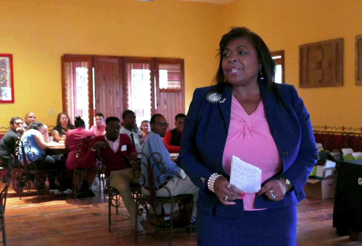 Jackie Gorman of SAGE speaks during the graduation and scholarship reception for seniors active in the Boys & Girls Club of San Antonio at Casa Hernan on Wednesday, May 6, 2015.