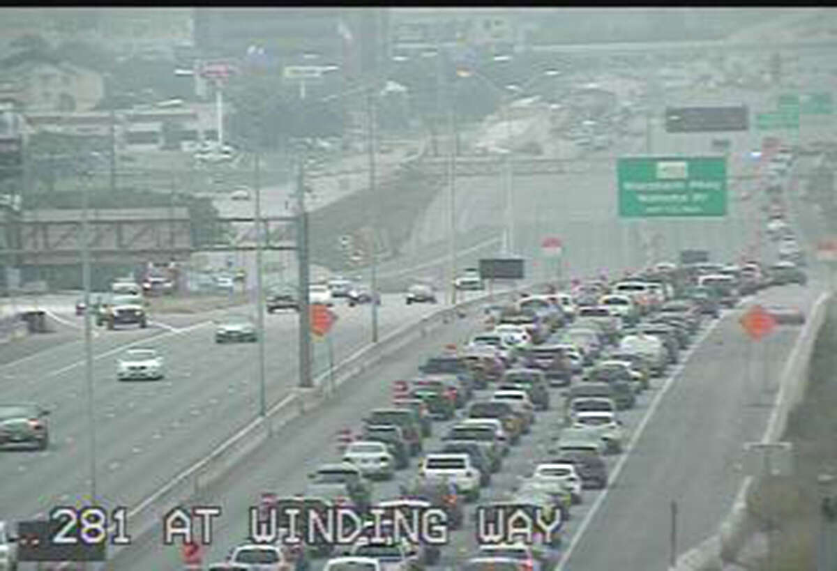 Traffic is shown at about 11:30 a.m. on southbound U.S. 281 near Nakoma Drive.
