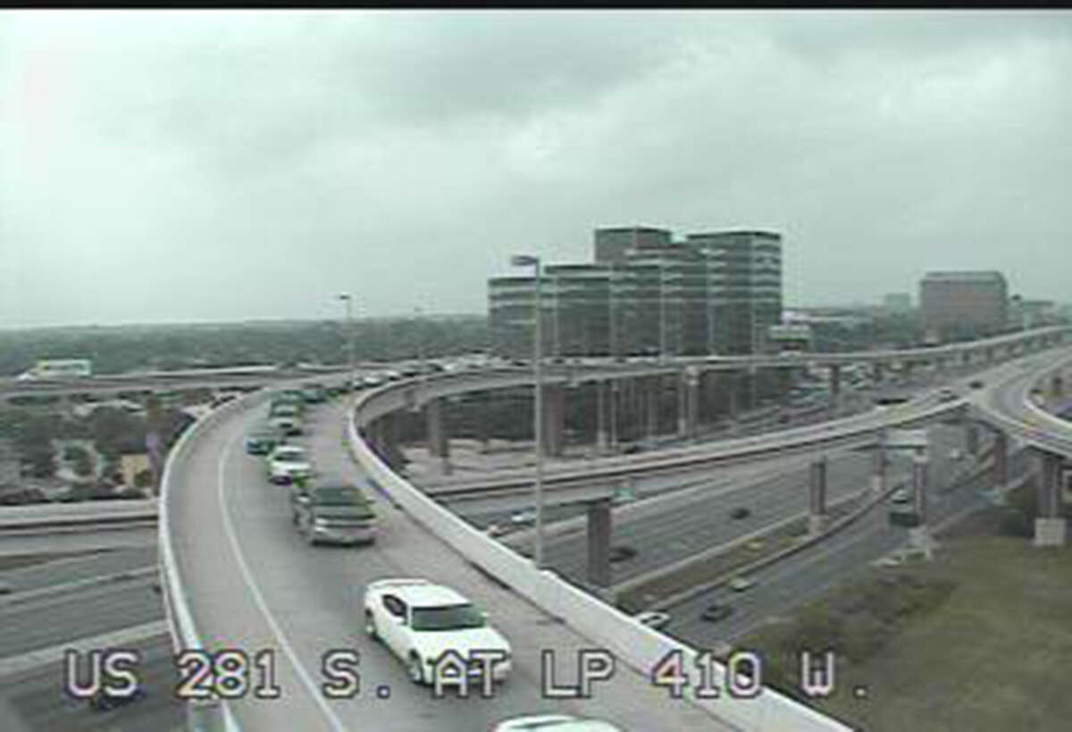 Traffic is shown at about 11:30 a.m. on northbound U.S. 281 near Nakoma Drive.